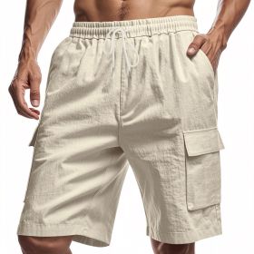 Loose Sports And Leisure Solid Color Linen Drawstring Shorts (Option: S-Khaki)