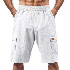 Loose Sports And Leisure Solid Color Linen Drawstring Shorts (Option: M-White with Label)