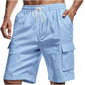 Loose Sports And Leisure Solid Color Linen Drawstring Shorts (Option: XL-Light Blue)