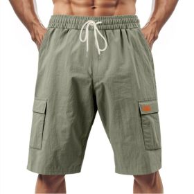 Loose Sports And Leisure Solid Color Linen Drawstring Shorts (Option: L-Army green with Label)