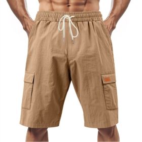 Loose Sports And Leisure Solid Color Linen Drawstring Shorts (Option: L-Brown with Label)
