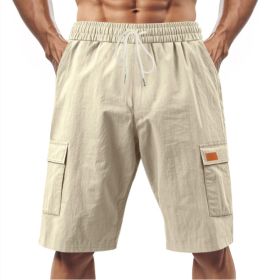 Loose Sports And Leisure Solid Color Linen Drawstring Shorts (Option: XXXL-Khaki with Label)