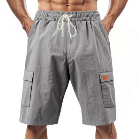Loose Sports And Leisure Solid Color Linen Drawstring Shorts (Option: XXXL-Grey with Label)