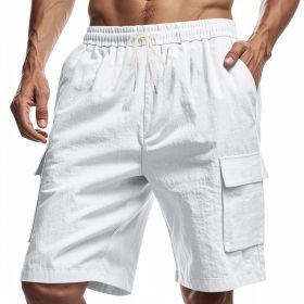 Loose Sports And Leisure Solid Color Linen Drawstring Shorts (Option: XXXL-White)