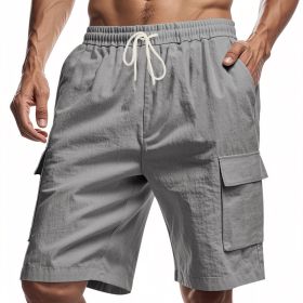 Loose Sports And Leisure Solid Color Linen Drawstring Shorts (Option: XXXL-Gray)