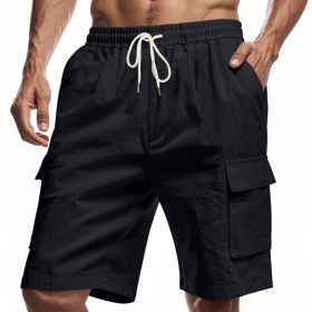 Loose Sports And Leisure Solid Color Linen Drawstring Shorts (Option: XL-Black)